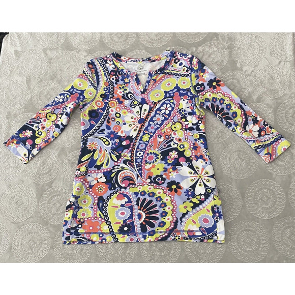 T by Talbots Tunic Top Shirt Womens Sz S Floral Modal Blend Stretch Slits UPF 50 - Picture 4 of 8